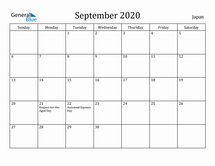 September 2020 Calendar Japan