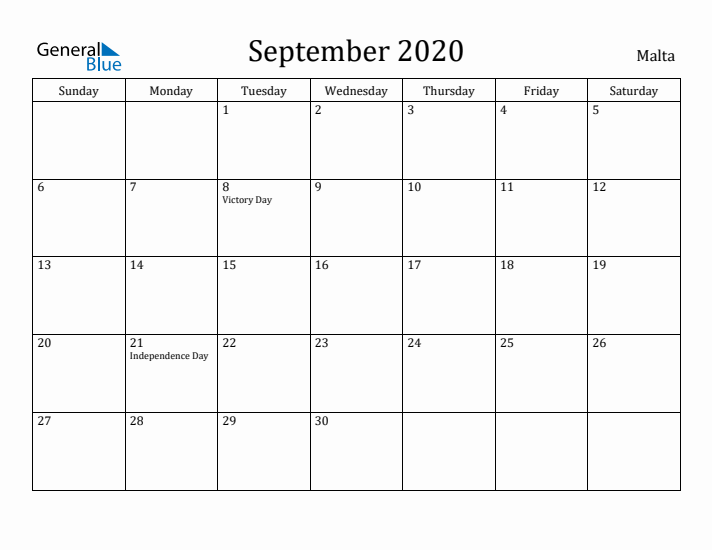 September 2020 Calendar Malta