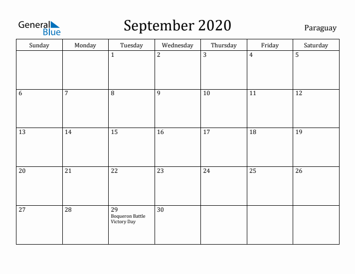 September 2020 Calendar Paraguay