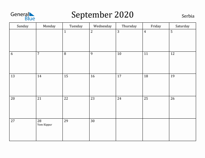 September 2020 Calendar Serbia