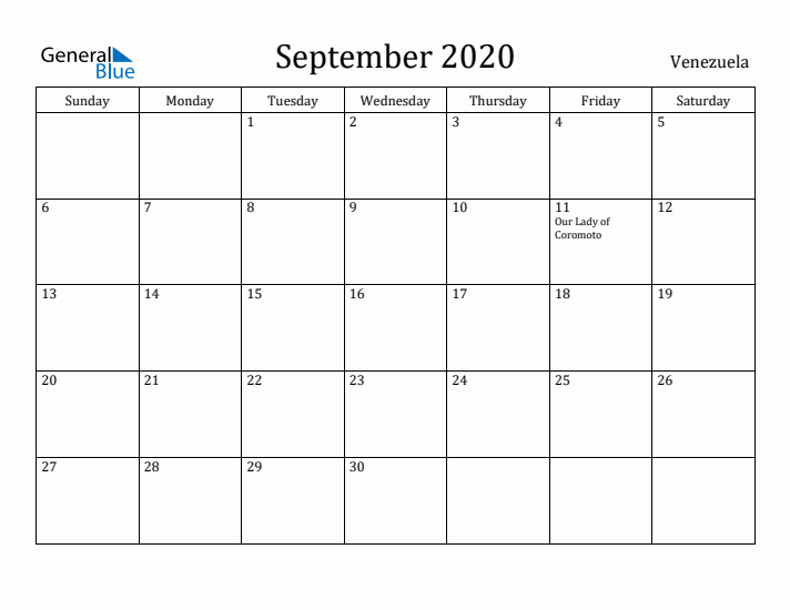 September 2020 Calendar Venezuela