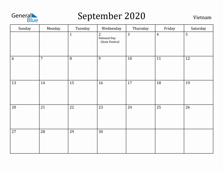 September 2020 Calendar Vietnam