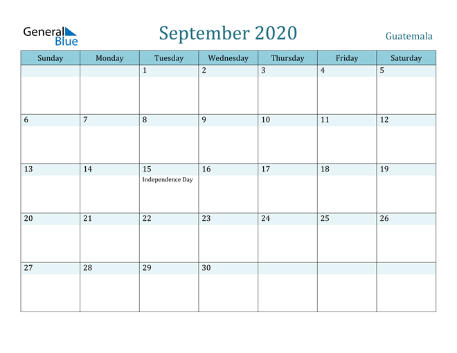 September 2020 Calendar with Holidays in PDF, Word, and Excel