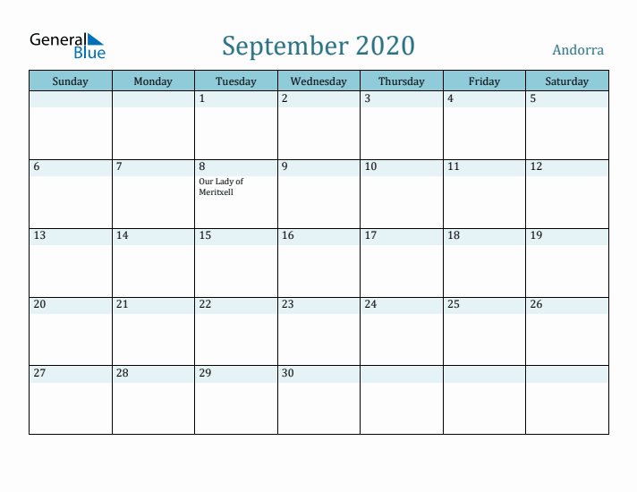 September 2020 Calendar with Holidays