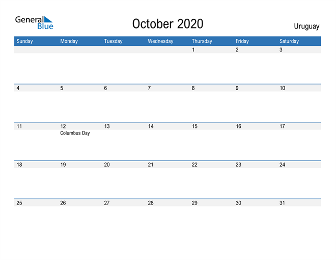 Fillable October 2020 Calendar