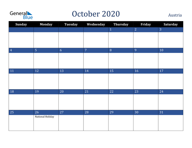October 2020 Austria Calendar