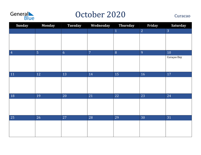 October 2020 Curacao Calendar
