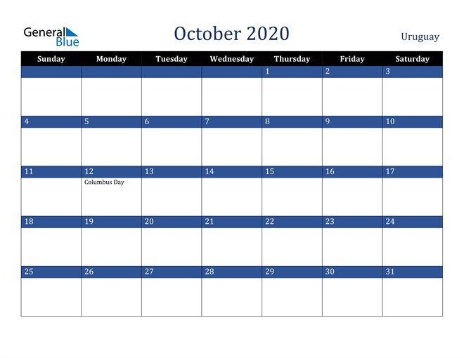 October 2020 Uruguay Calendar