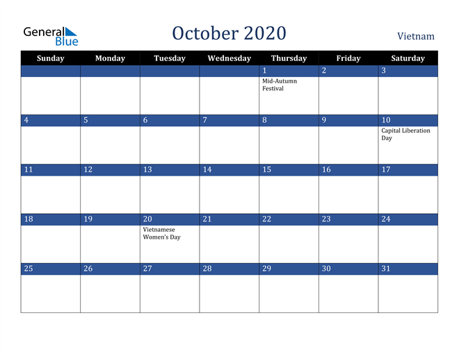 October 2020 Vietnam Calendar