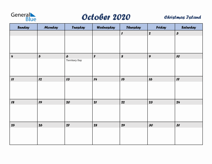 October 2020 Calendar with Holidays in Christmas Island