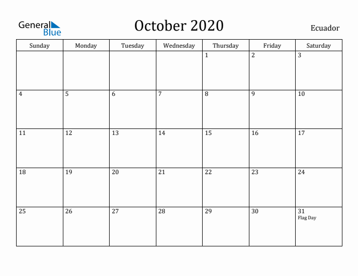 October 2020 Calendar Ecuador