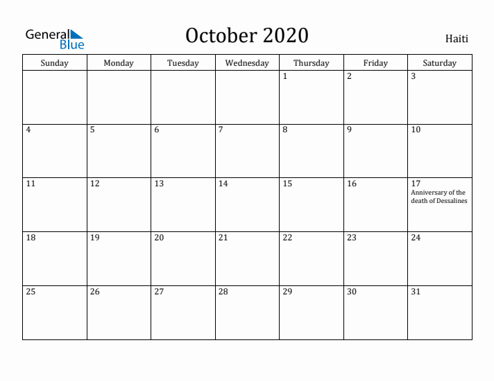 October 2020 Calendar Haiti