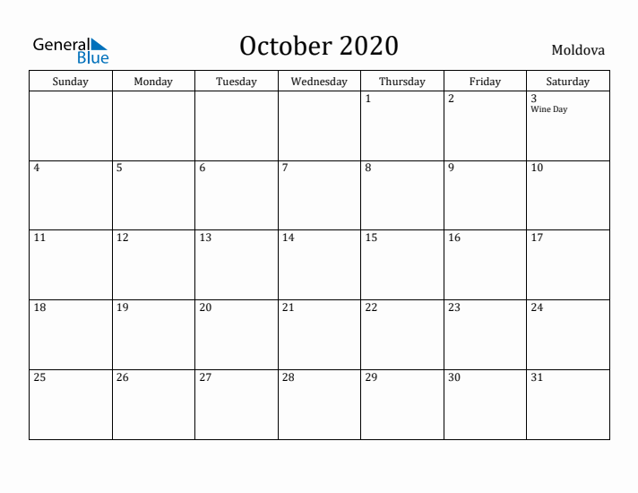 October 2020 Calendar Moldova