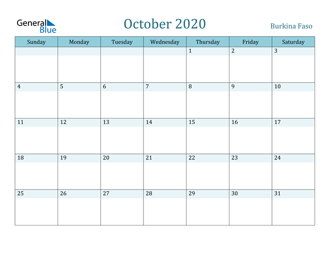 October 2020 Calendar with Holidays in PDF, Word, and Excel