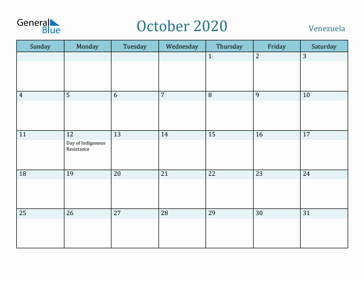October 2020 Calendar with Holidays