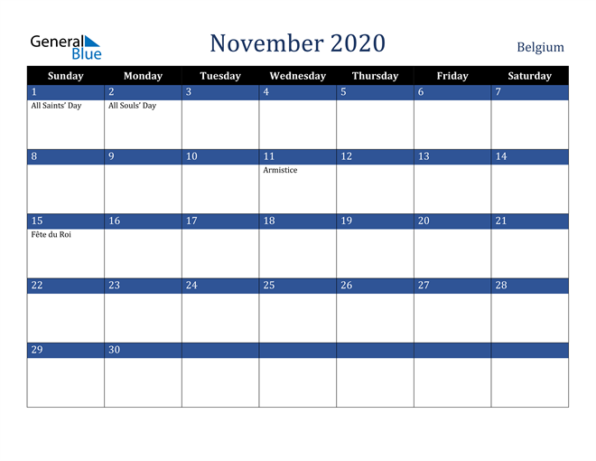 November 2020 Belgium Calendar