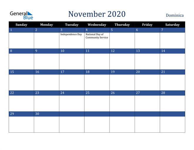 November 2020 Dominica Calendar