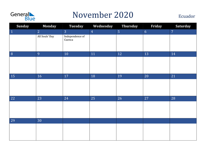 November 2020 Ecuador Calendar