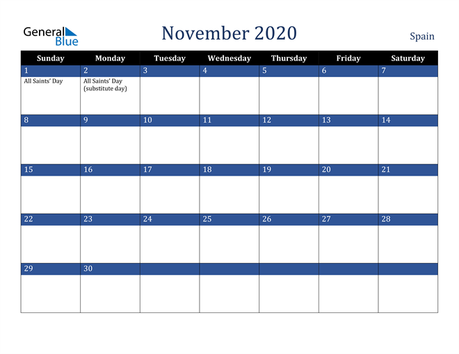 November 2020 Spain Calendar
