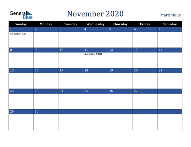 November 2020 Martinique Calendar