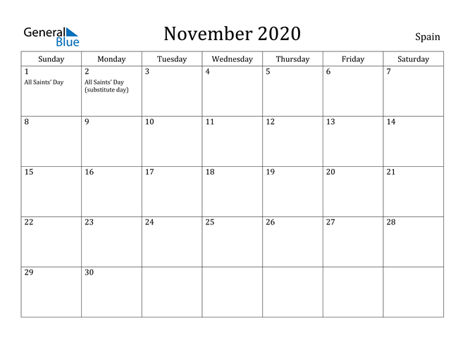 November 2020 Calendar Spain