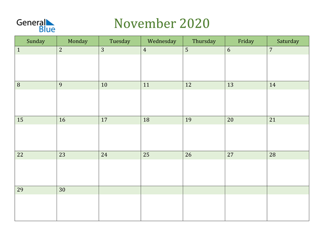  November Calendar 2020