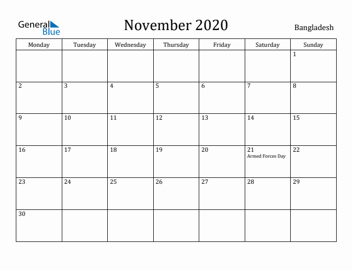 November 2020 Calendar Bangladesh