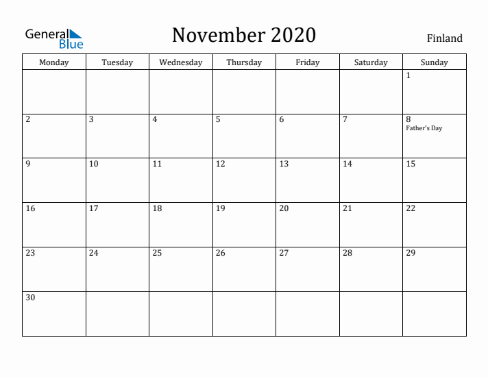 November 2020 Calendar Finland