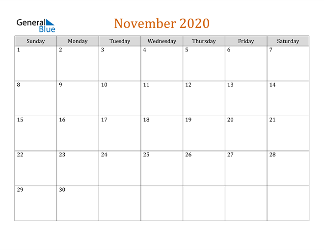  Editable November 2020 Calendar 