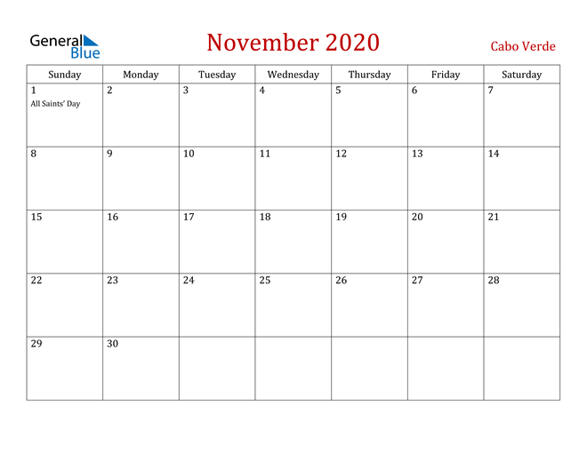Cabo Verde November 2020 Calendar