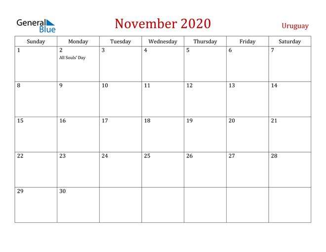 Uruguay November 2020 Calendar