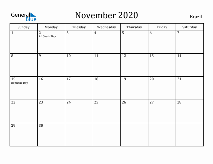 November 2020 Calendar Brazil