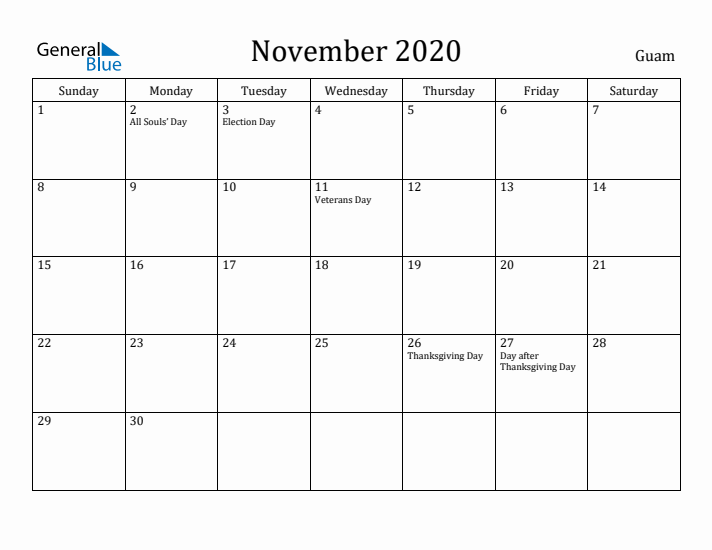 November 2020 Calendar Guam