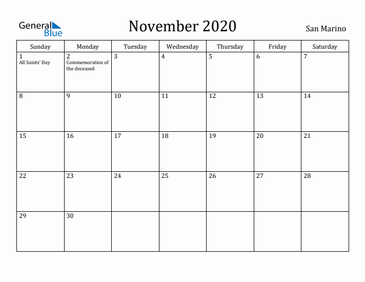 November 2020 Calendar San Marino