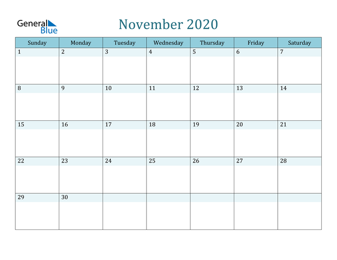  November 2020 Printable Calendar