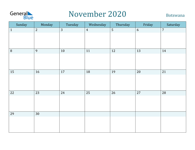 November 2020 Calendar with Holidays in PDF, Word, and Excel