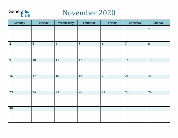 November 2020 Printable Calendar