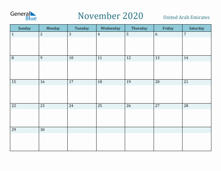 November 2020 Calendar with Holidays