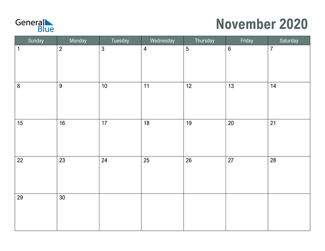  Free Printable November 2020 Calendar