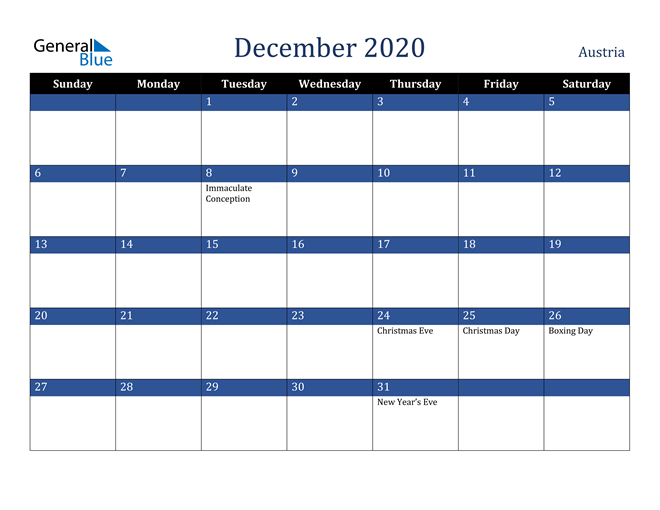 December 2020 Austria Calendar