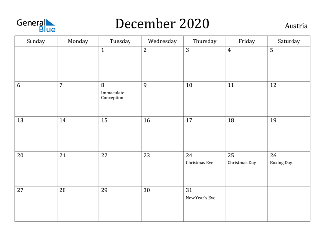 December 2020 Calendar Austria