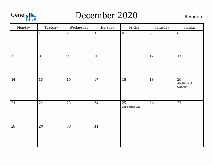 December 2020 Calendar Reunion