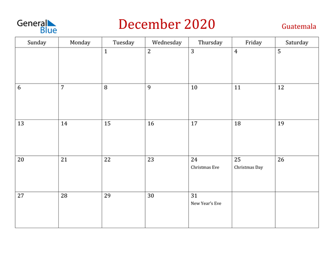 Guatemala December 2020 Calendar