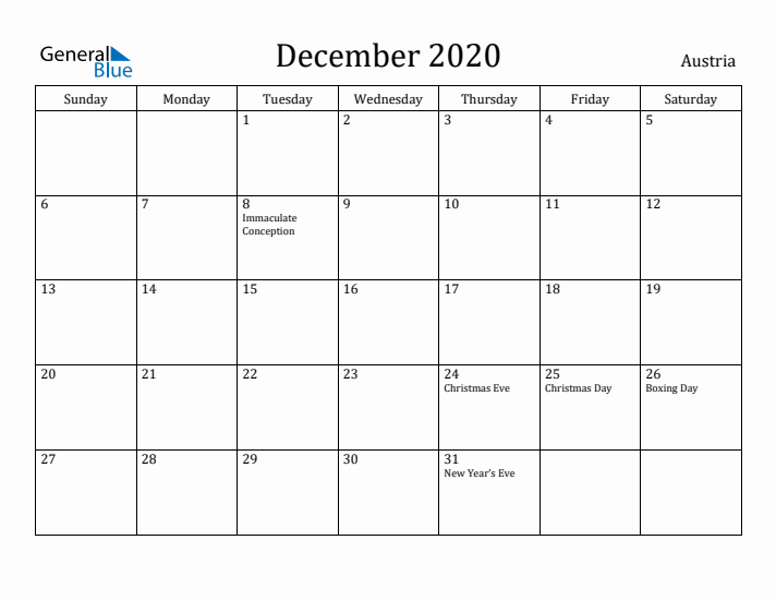 December 2020 Calendar Austria