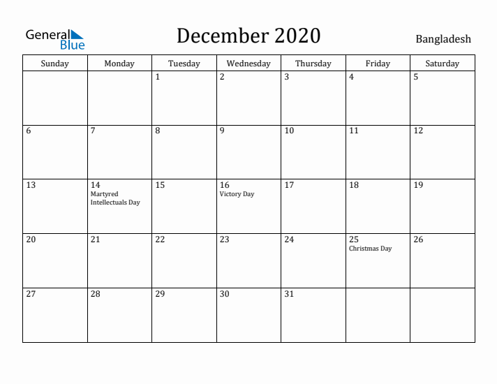 December 2020 Calendar Bangladesh