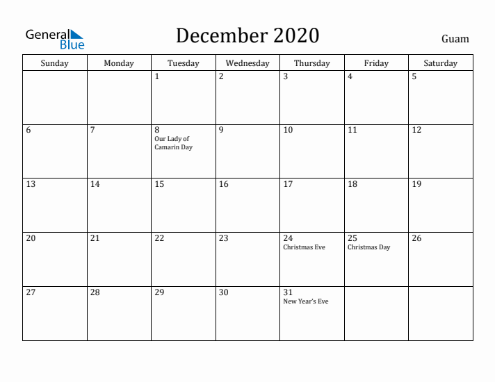 December 2020 Calendar Guam