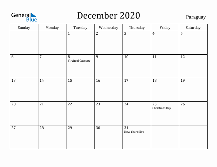 December 2020 Calendar Paraguay
