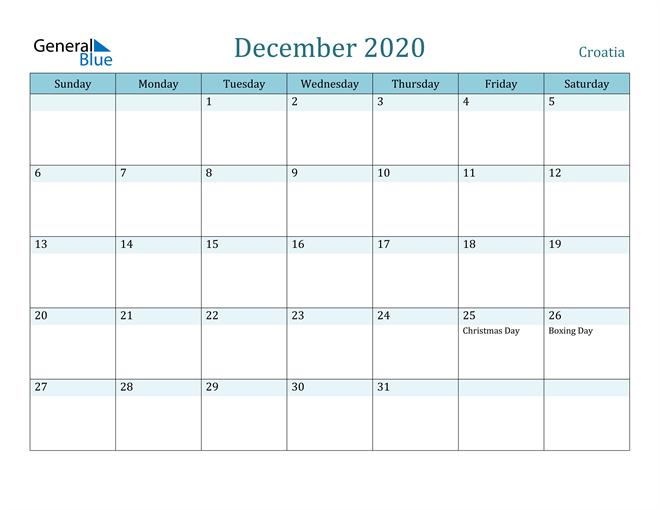 December 2020 Calendar with Holidays in PDF, Word, and Excel