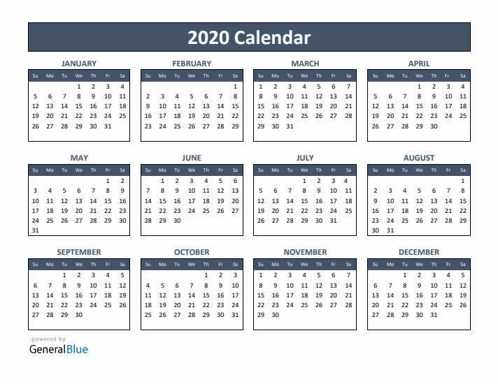 Free 2020 Calendars in PDF, Word, Excel