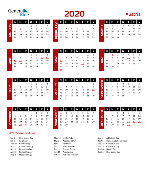 Download Austria 2020 Calendar